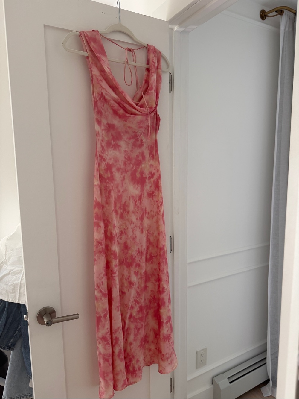 Pink Tie-Dye Maxi Dress with Cowl Neck
